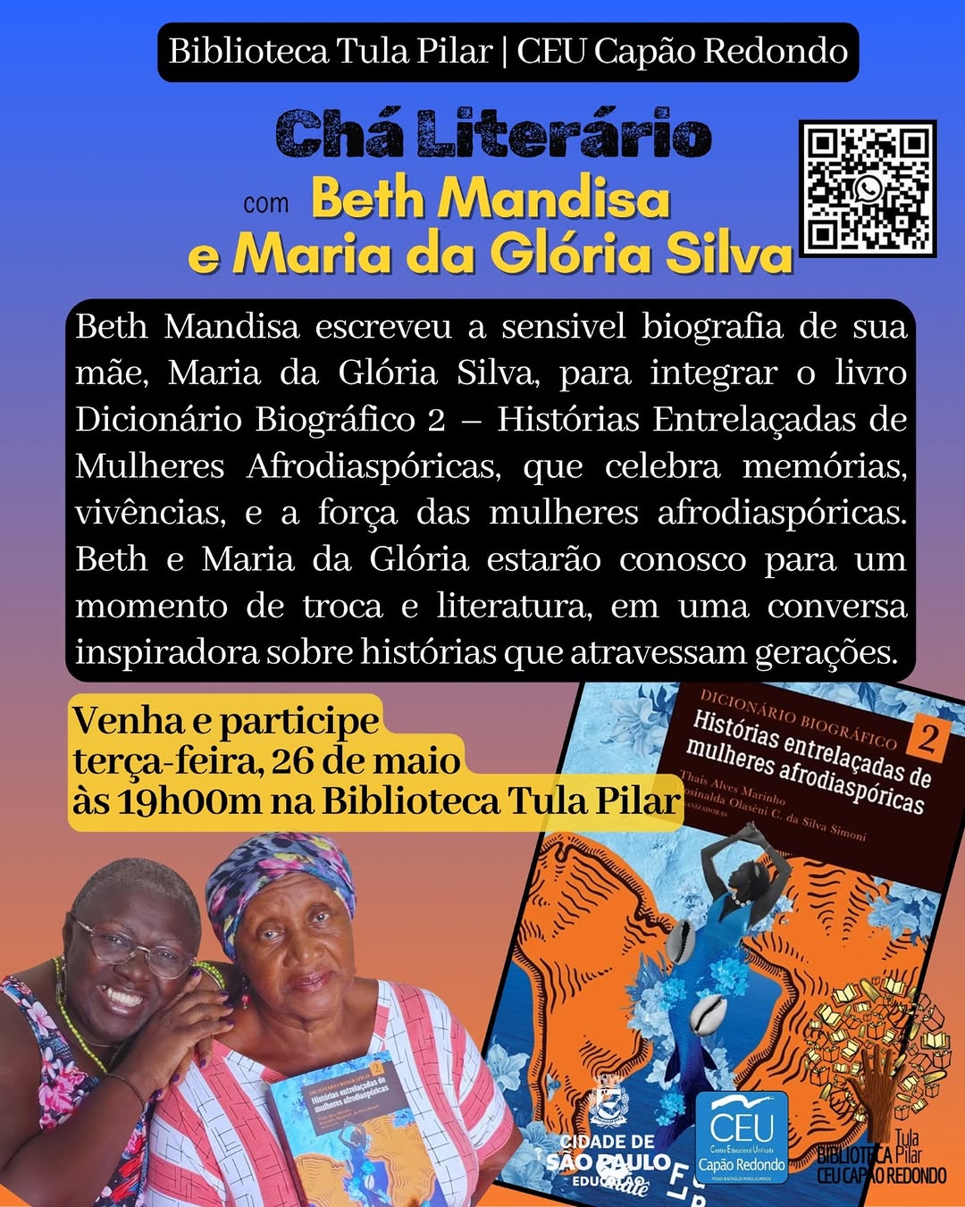 Chá Literário com Beth Mandisa e Maria da Glória Silva — Biblioteca Tula Pilar, Capão Redondo, São Paulo