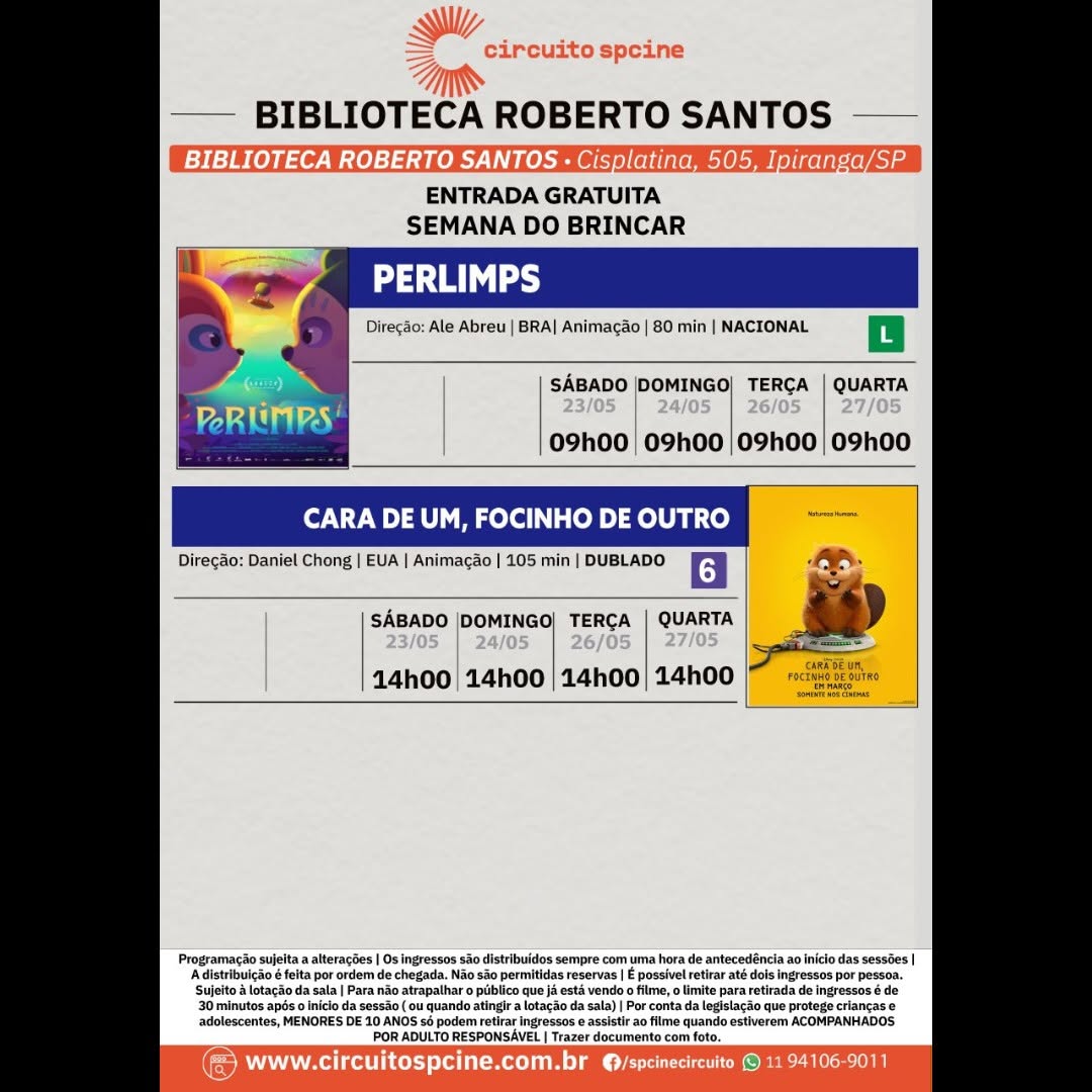 Circuito Spcine Roberto Santos — Biblioteca Roberto Santos, Ipiranga, São Paulo