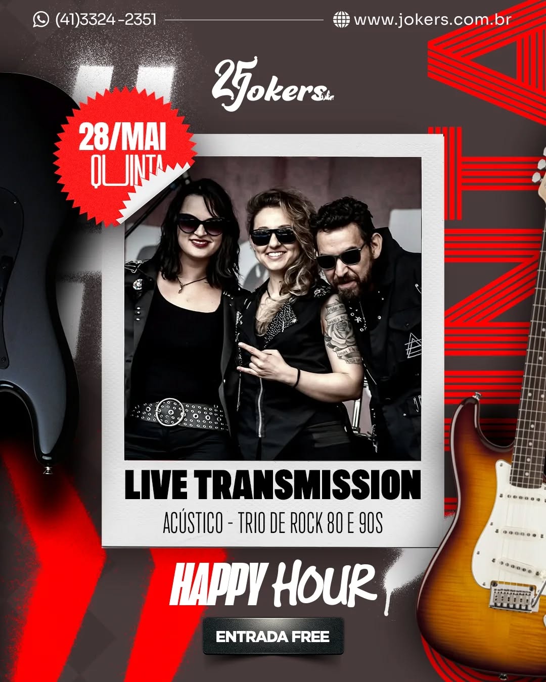 Noite de Clássicos do Rock 80s e 90s com Live Transmission — Jokers Pub, Centro, Curitiba