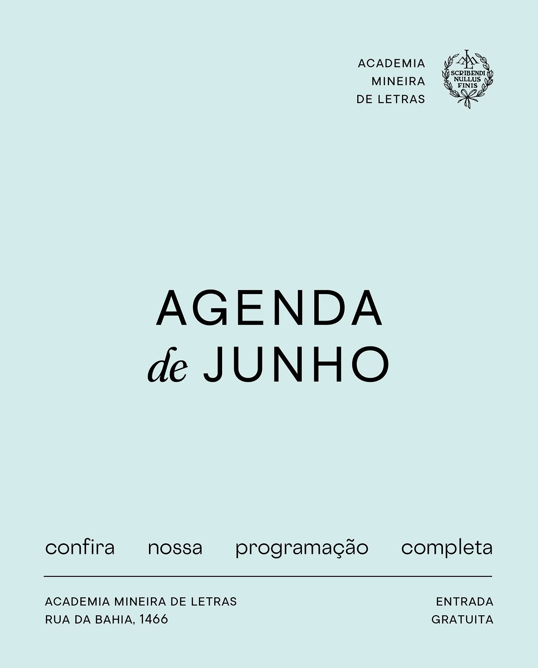 Programação de Junho na Academia Mineira de Letras