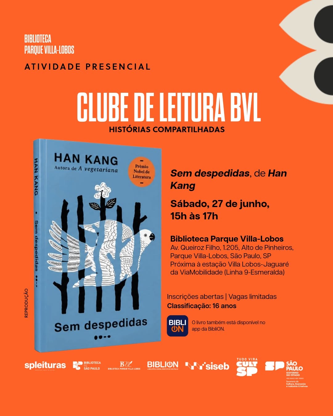Encontro do Clube de Leitura: Sem despedidas — Biblioteca Parque Villa-Lobos, Alto de Pinheiros, São Paulo
