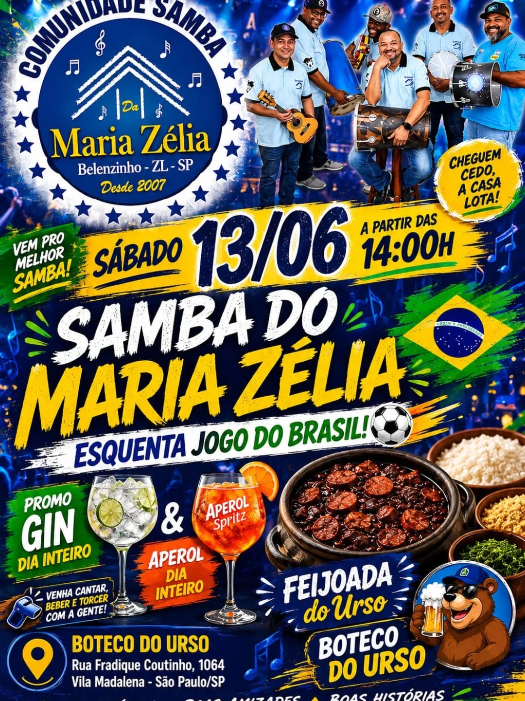 Jogo da Seleção Brasileira, Feijoada e Samba no Boteco do Urso