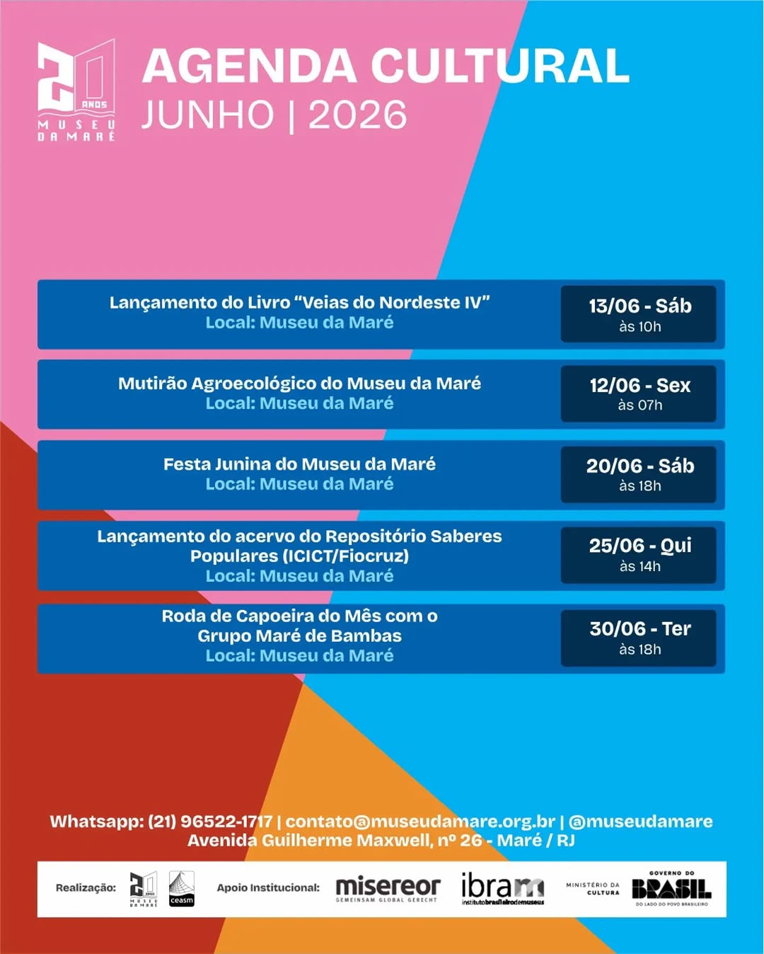 Agenda Cultural de Junho 2026 no Museu da Maré — Museu da Maré