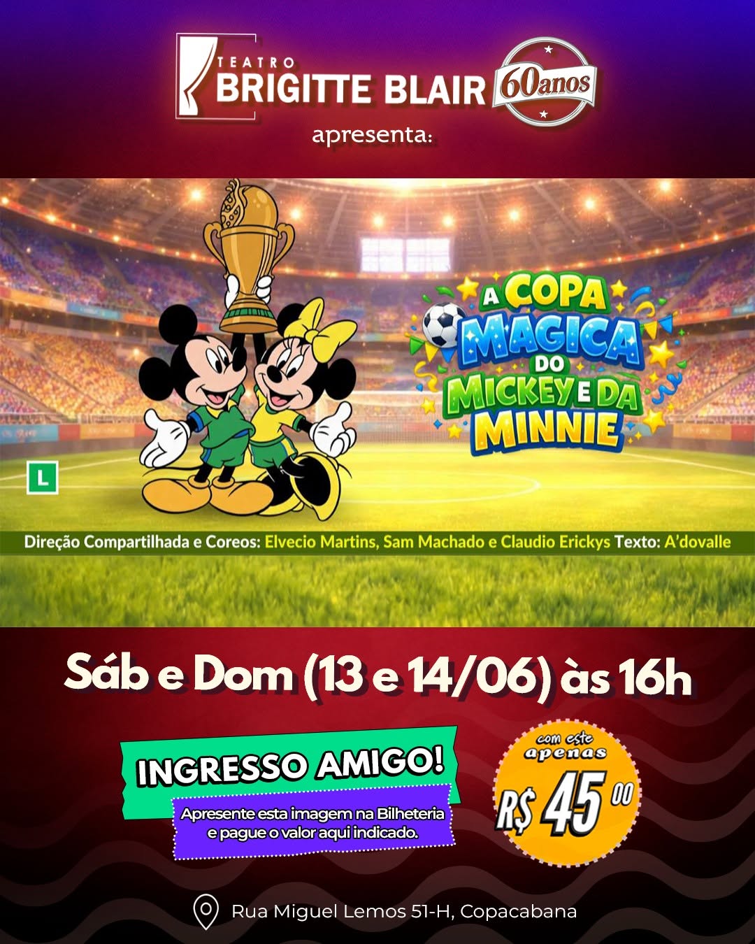 A Copa Mágica do Mickey e da Minnie — Teatro Brigitte Blair, Rio de Janeiro