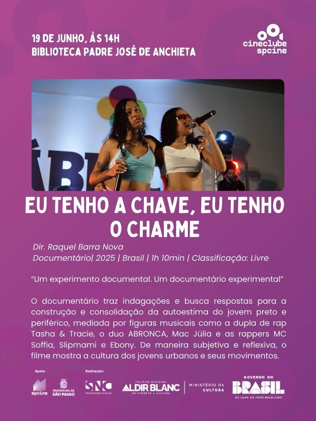 Exibição gratuita do documentário “Eu tenho a chave, eu tenho o charme” — Biblioteca Pe José de Anchieta, Perus, São Paulo