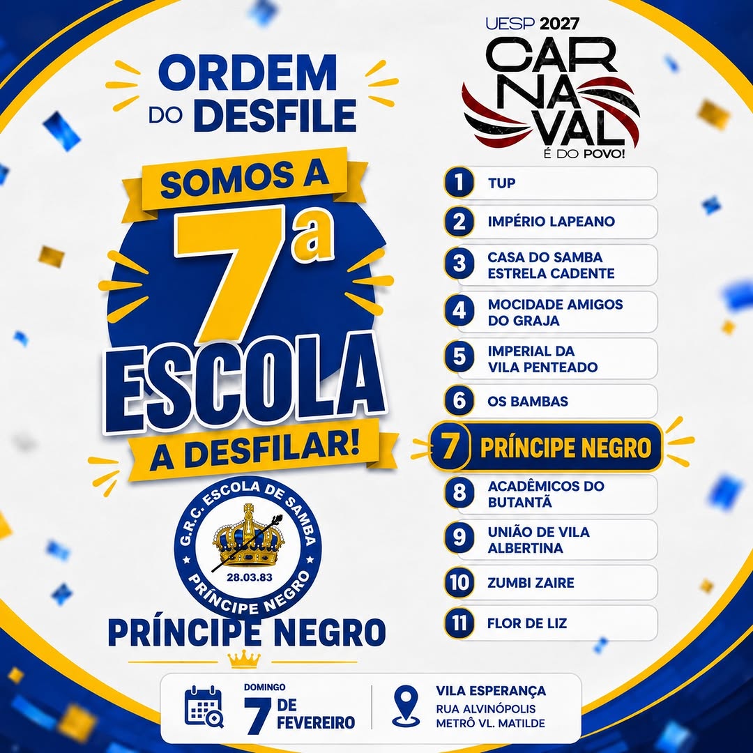 Carnaval UESP 2027 - Desfile da Príncipe Negro — Principe Negro, Cidade Tiradentes, São Paulo