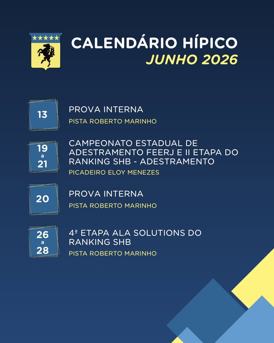 Programe-se para estar em Junho na SHB — Sociedade Hípica Brasileira, Rio de Janeiro