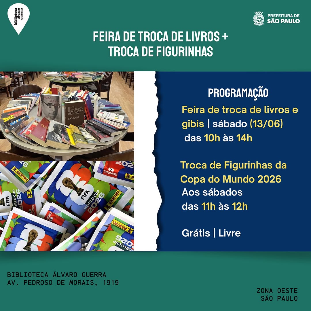 Ponto de Troca de Figurinhas da Copa 2026 — Biblioteca Álvaro Guerra, Pinheiros, São Paulo