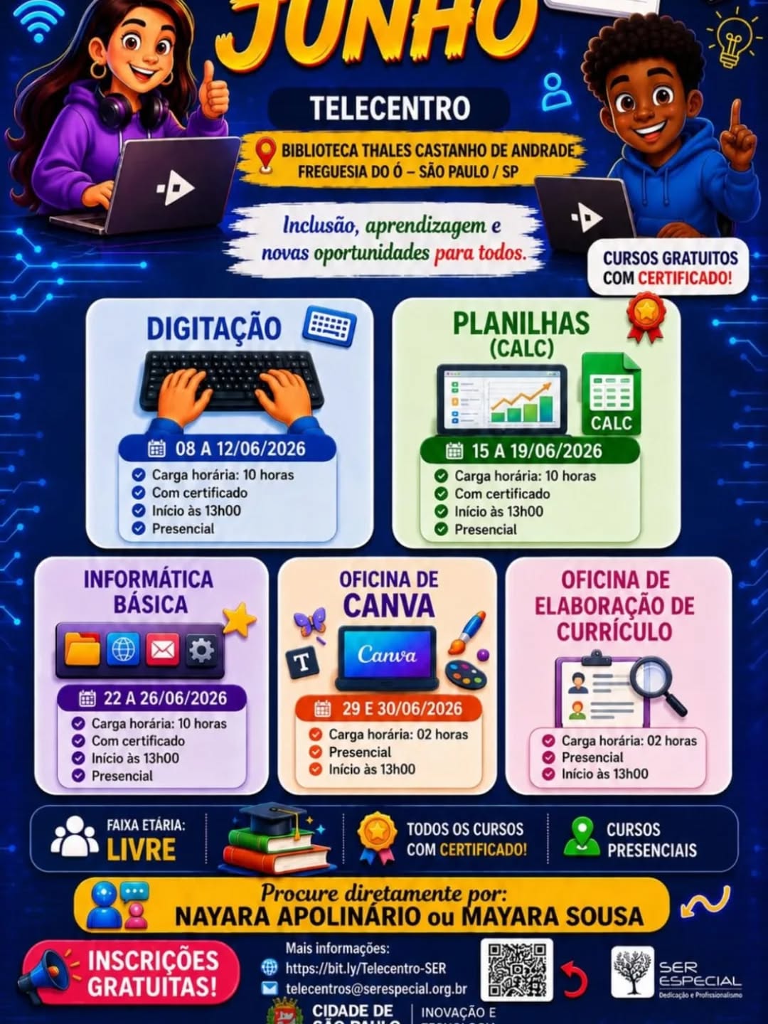 Curso de Informática Básica — Biblioteca Thales Castanho de Andrade, Freguesia do Ó, São Paulo