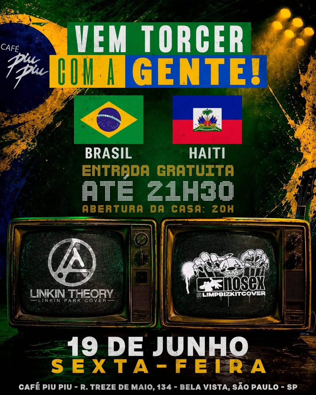 Jogo do Brasil no telão — Café Piu Piu, Bela Vista, São Paulo