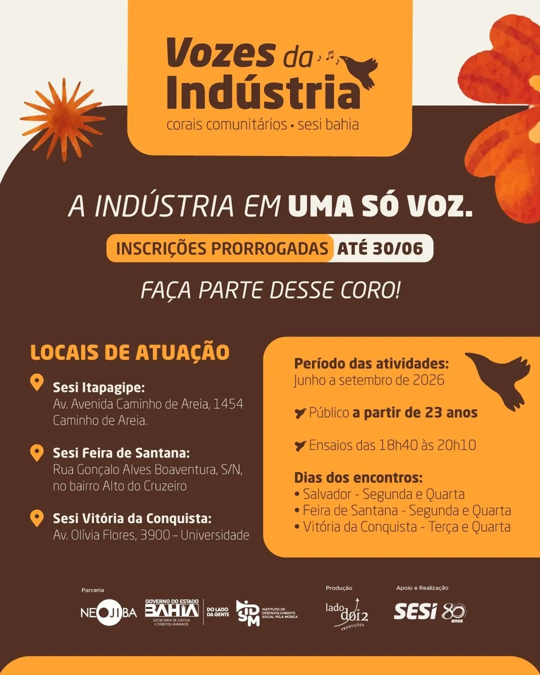 Vozes da Indústria - Inscrições Abertas — Centro Cultural SESI Casa Branca, Mangueira, Salvador