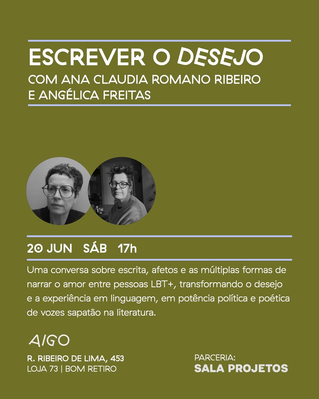 Conversa sobre escrita, afetos e narrativas sapatão na literatura — Aigo Livros, Bom Retiro, São Paulo