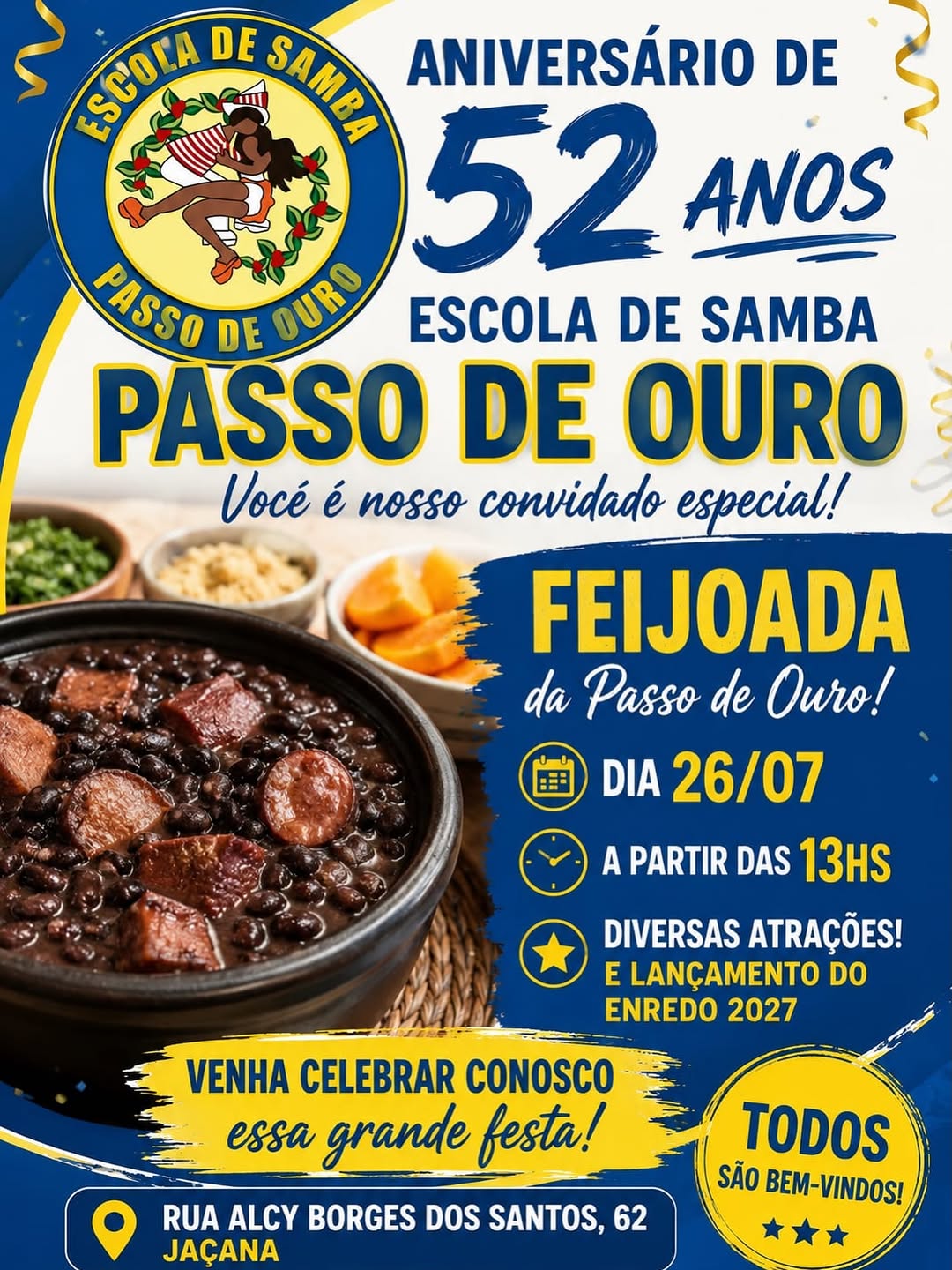 52 Anos da Escola - Feijoada e Lançamento do Enredo 2027 — Escola de samba Passo de Ouro, Tucuruvi, São Paulo