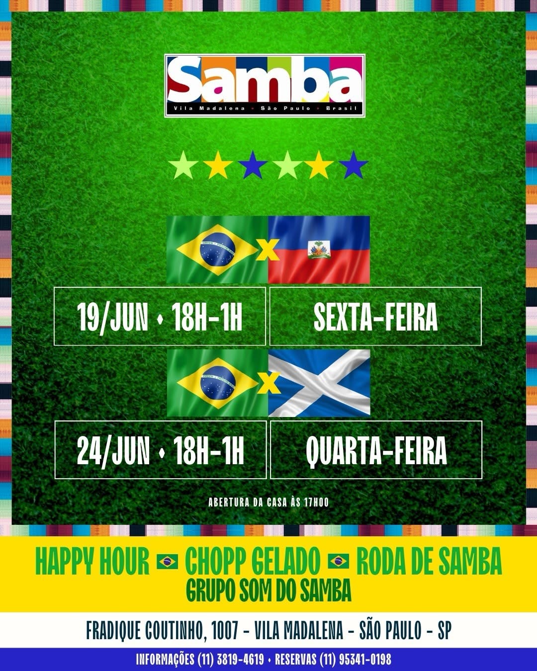 Brasil x Escócia - Copa do Mundo 2026 — Bar Samba, Pinheiros, São Paulo