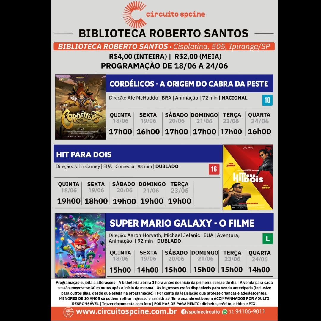 Circuito Spcine Roberto Santos — Biblioteca Roberto Santos, Ipiranga, São Paulo