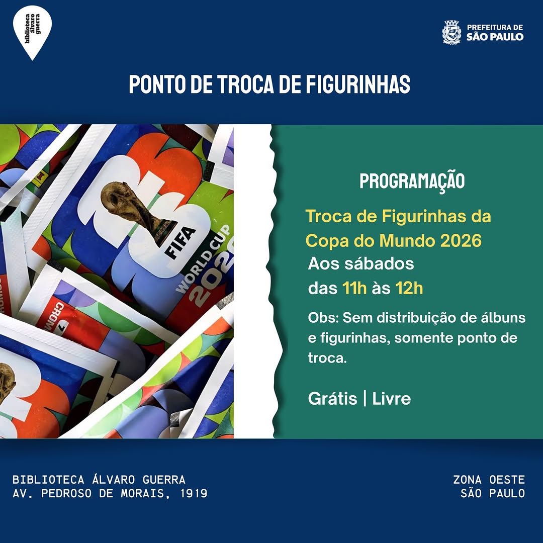 Ponto de Troca de Figurinhas da Copa 2026 — Biblioteca Álvaro Guerra, Pinheiros, São Paulo