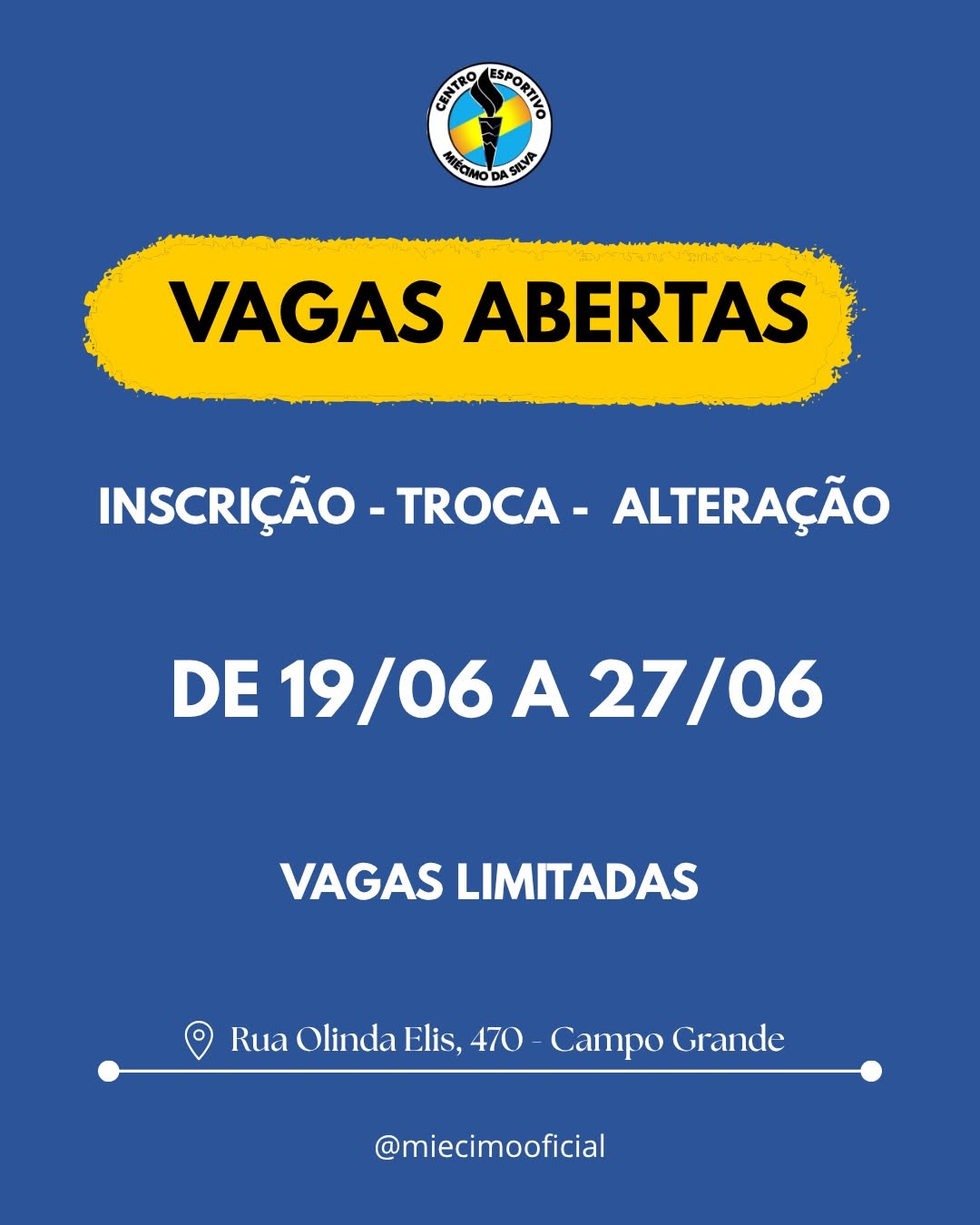 Garanta sua vaga - Atendimento — Centro Esportivo Miécimo da Silva, Rio de Janeiro