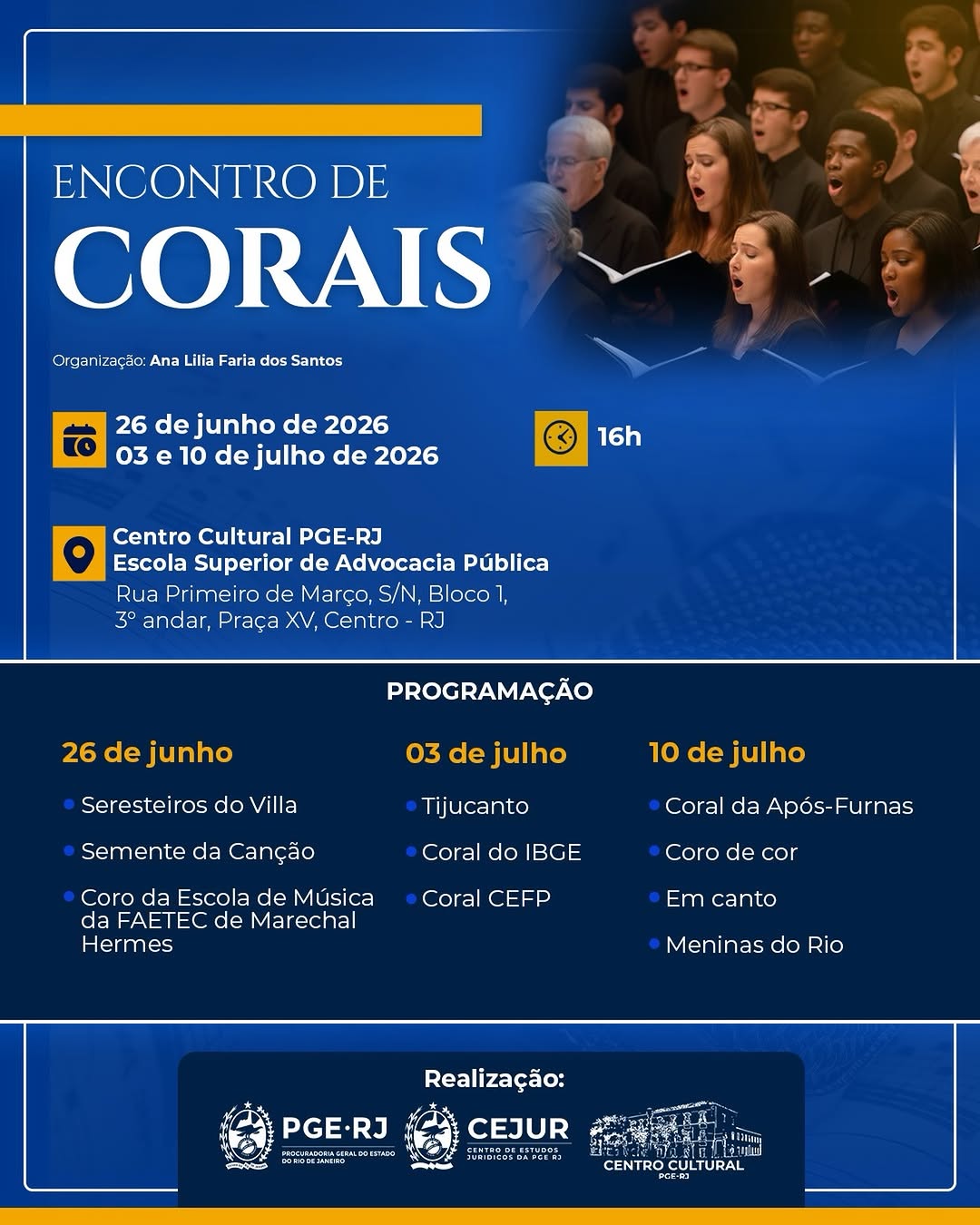 Encontro de Corais — Centro Cultural da PGE-RJ (Antigo Convento do Carmo), Rio de Janeiro
