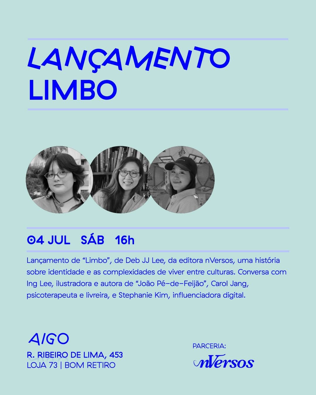 Lançamento de Limbo: bate-papo com Ing Lee, Carol Jang e Stephanie Kim — Aigo Livros, Bom Retiro, São Paulo