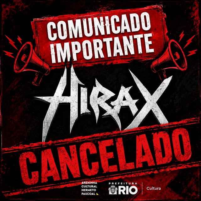 Show da banda Hirax (reagendado - Rio de Janeiro) — Areninha Carioca Hermeto Pascoal, Rio de Janeiro