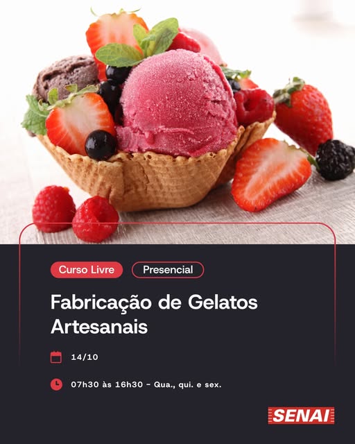 Curso: Fabricação de Gelatos Artesanais — SENAI Barra Funda, Barra Funda, São Paulo