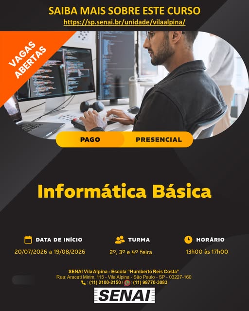 Curso de Informática Básica — SENAI Vila Alpina, Ipiranga, São Paulo