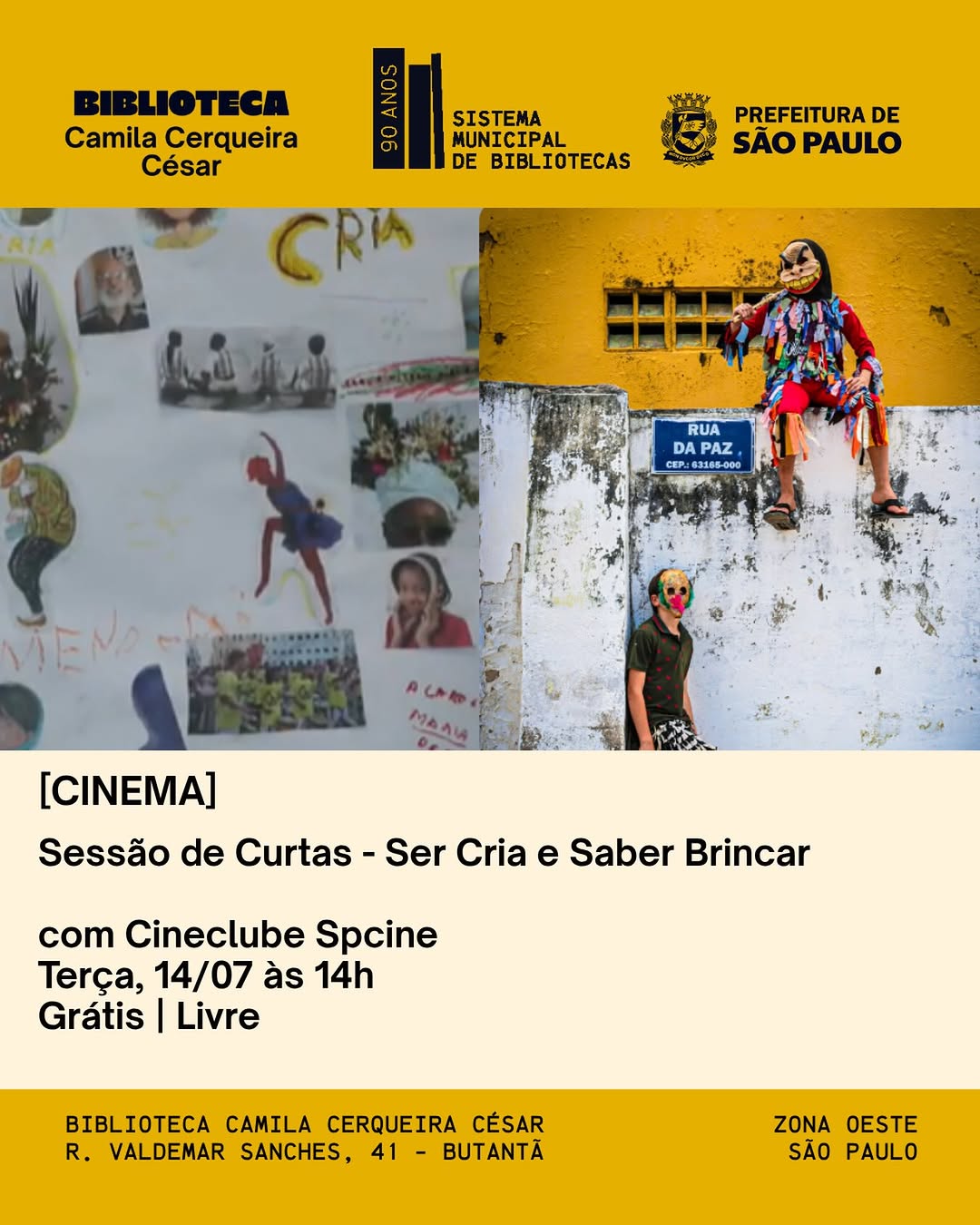 Sessão de Curtas – Ser Cria e Saber Brincar — Biblioteca Camila Cesar, Butantã, São Paulo
