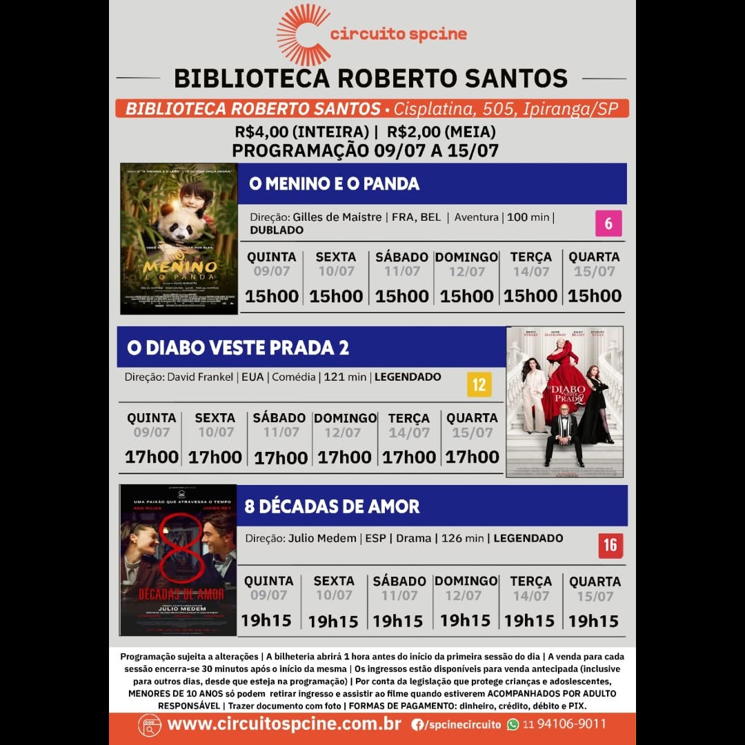 Circuito Spcine Roberto Santos — Biblioteca Roberto Santos, Ipiranga, São Paulo