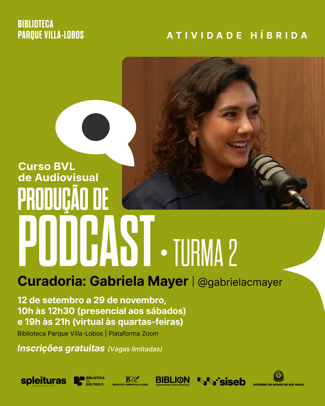 Curso BVL de Audiovisual: Produção de Podcast — Biblioteca Parque Villa-Lobos, Alto de Pinheiros, São Paulo