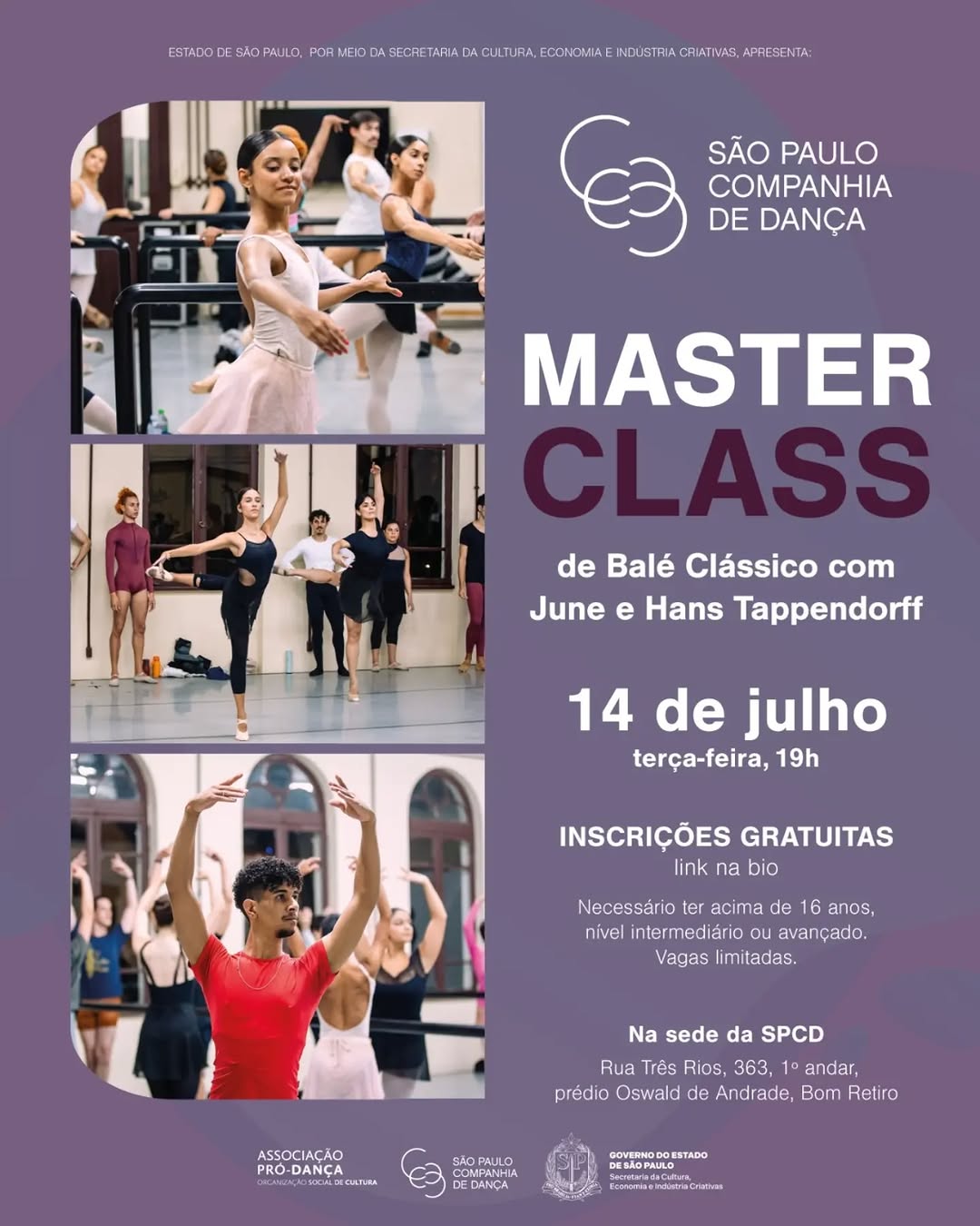 Masterclass Balé Clássico com June e Hans Tappendorff — Cia de Dança, Bom Retiro, São Paulo