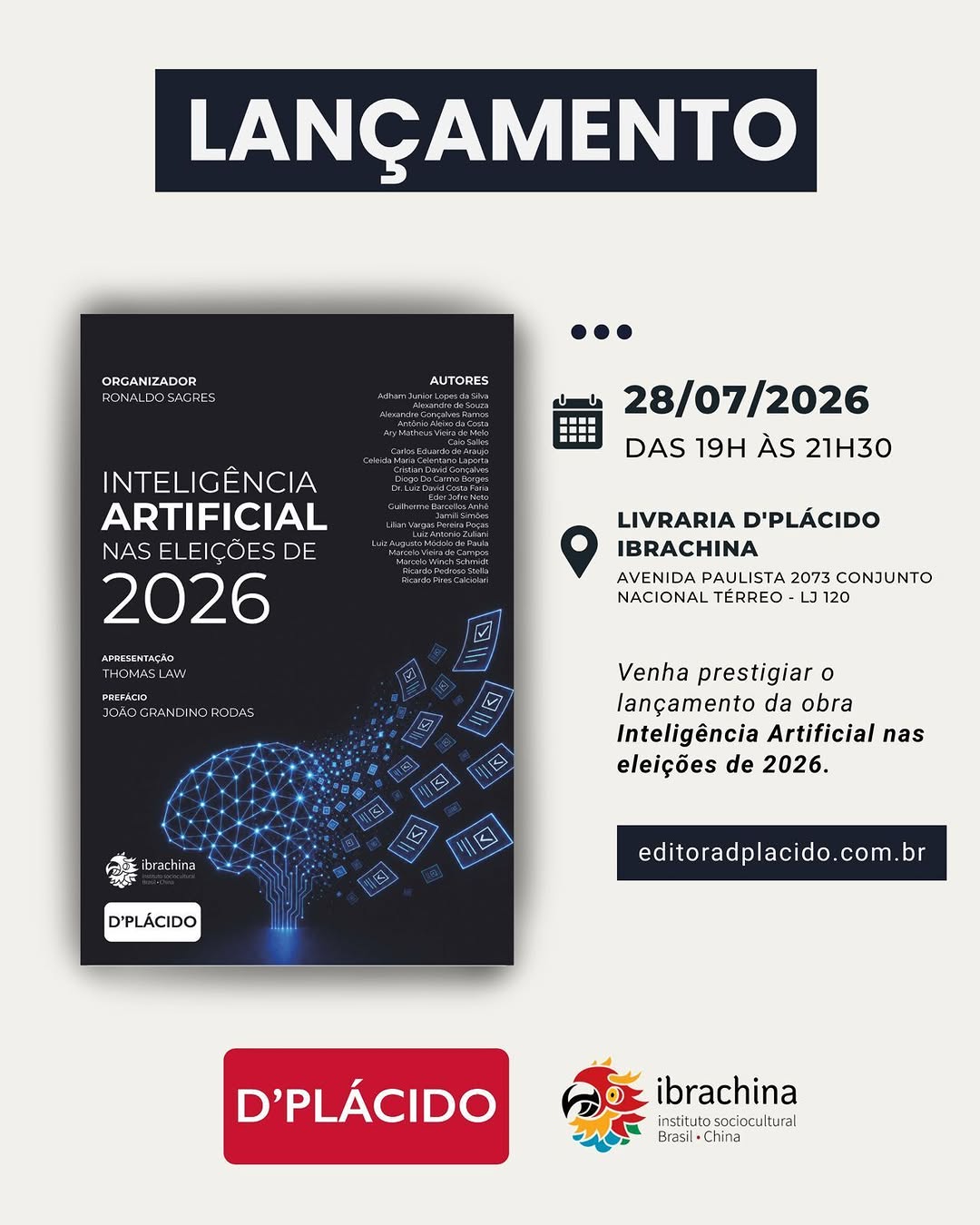 Lançamento do livro 'Inteligência Artificial nas Eleições de 2026'