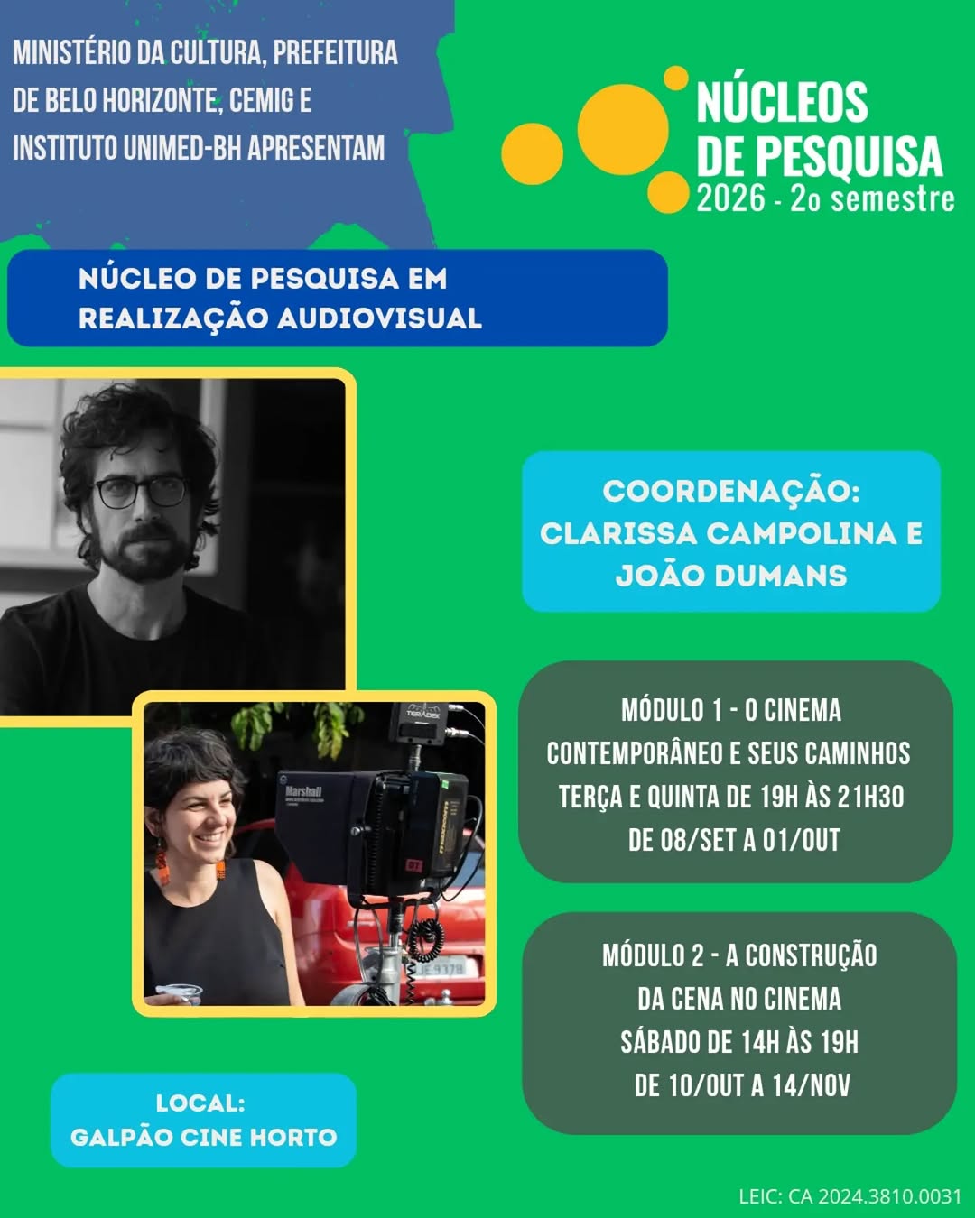 Núcleo de Pesquisa em Realização Audiovisual - Módulo 1: O cinema contemporâneo e seus caminhos — Galpão Cine Horto, Horto, Belo Horizonte