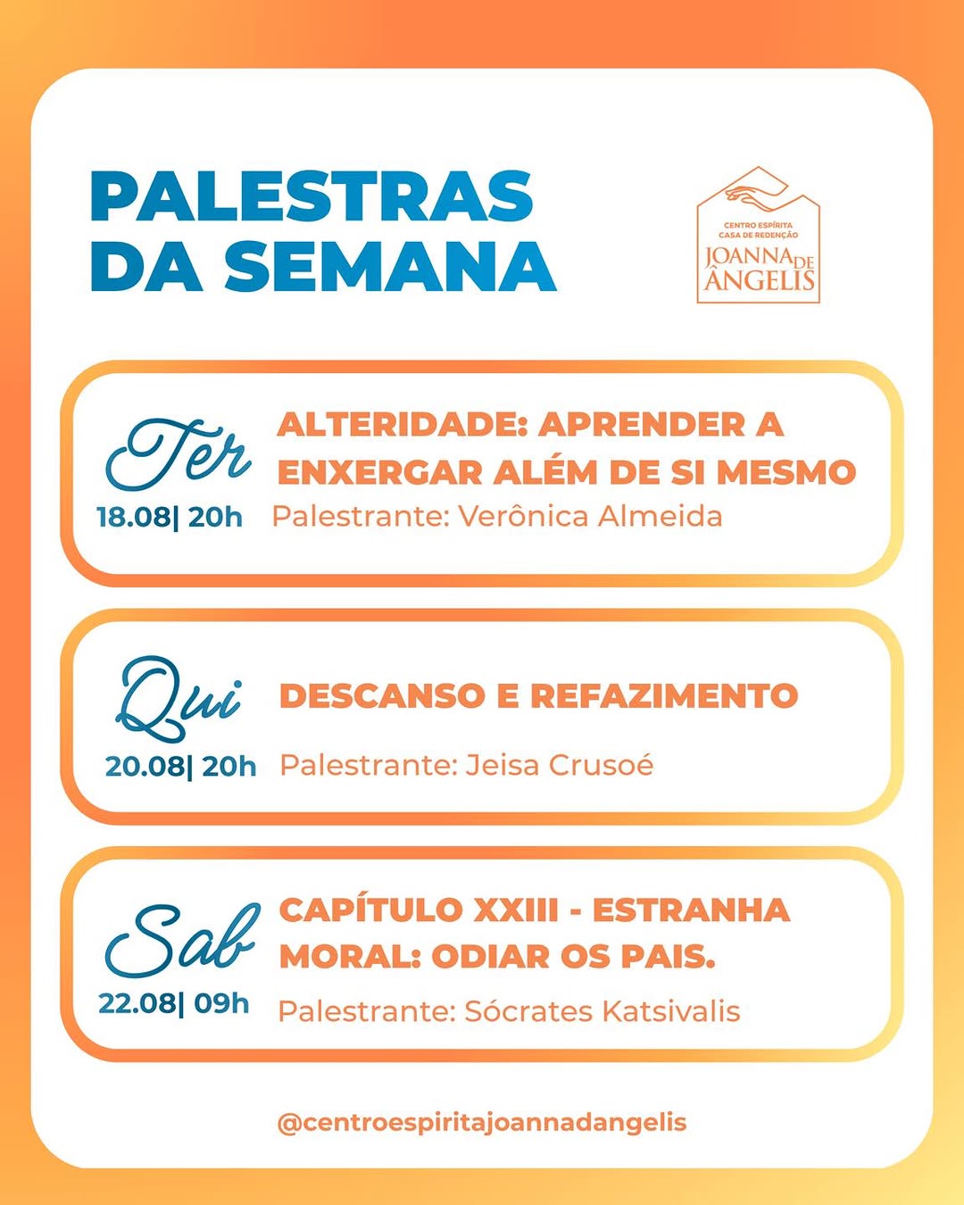 Encontro: O Evangelho Segundo o Espiritismo — Cap. XXIII: Estranha moral: odiar os pais — Centro Espírita Joanna de Ângelis, Salvador