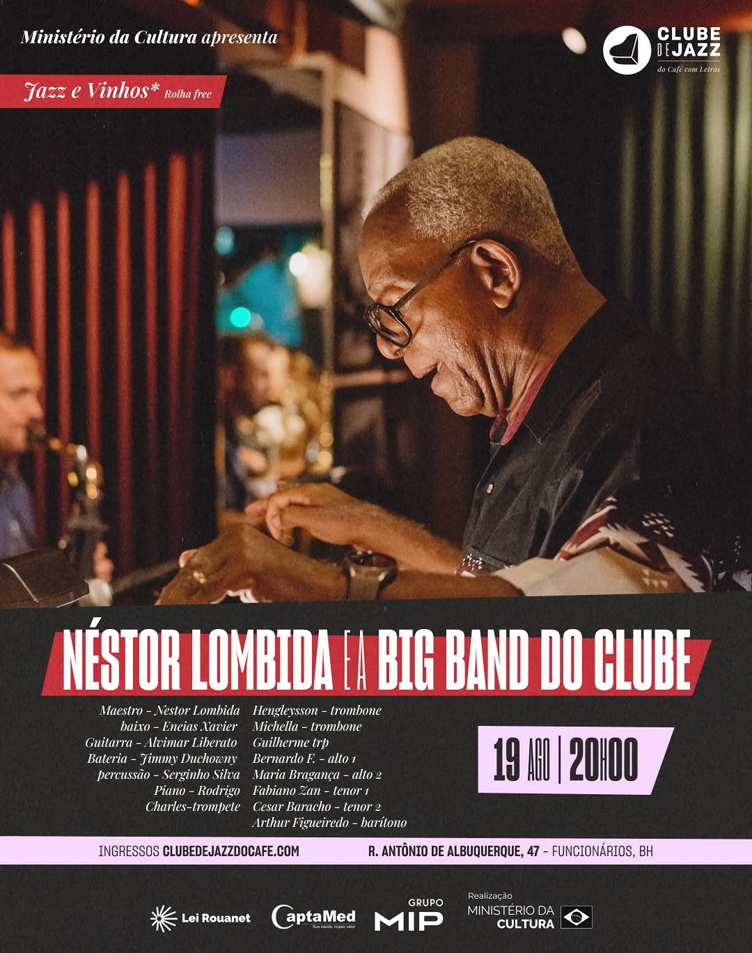 Quarta de Jazz e Vinho com Nestor Lombida e a Big Band do Clube — Clube de Jazz do Café com Letras, Belo Horizonte