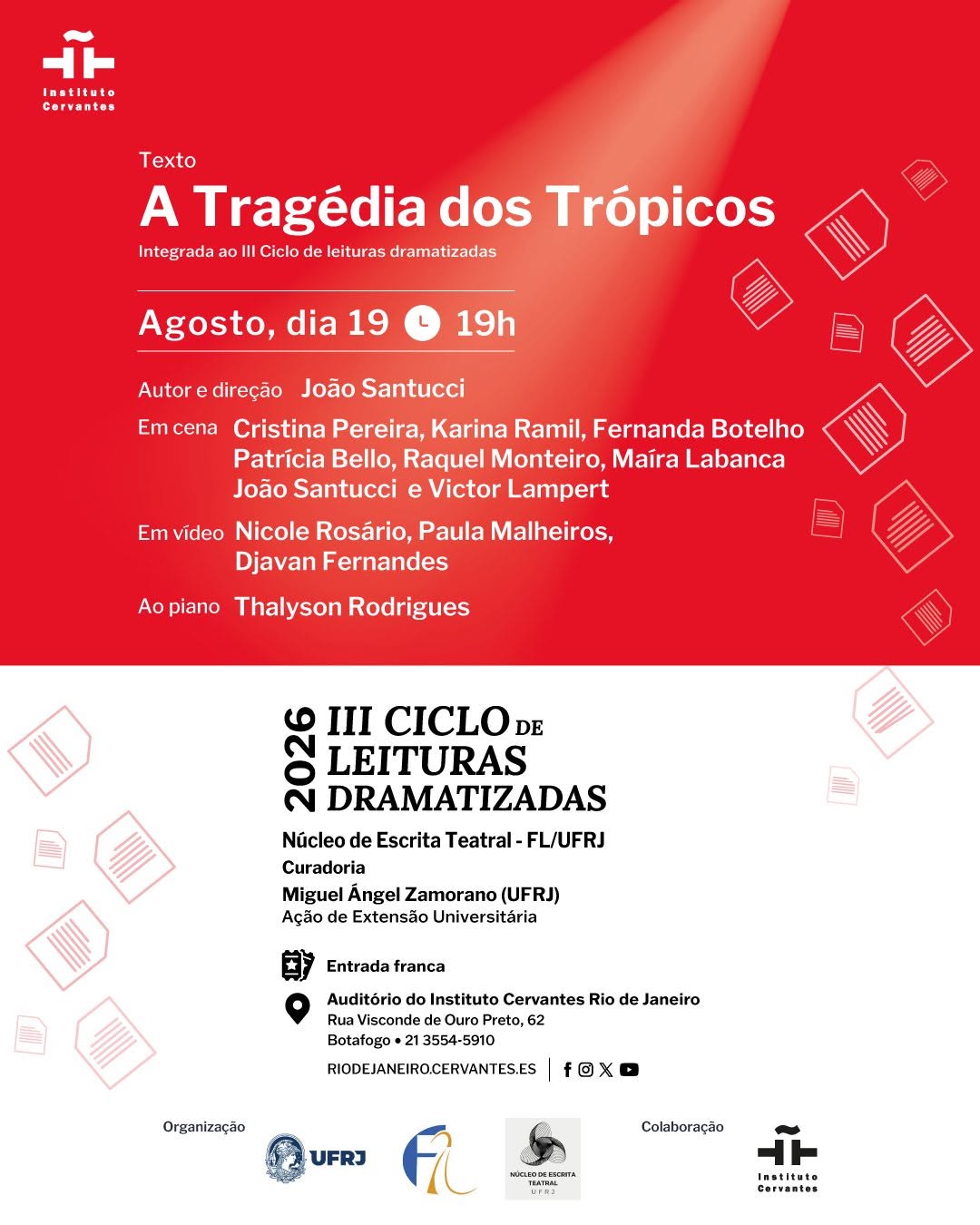 Leitura Dramatizada «A Tragédia dos Trópicos» — Instituto Cervantes, Botafogo, Rio de Janeiro
