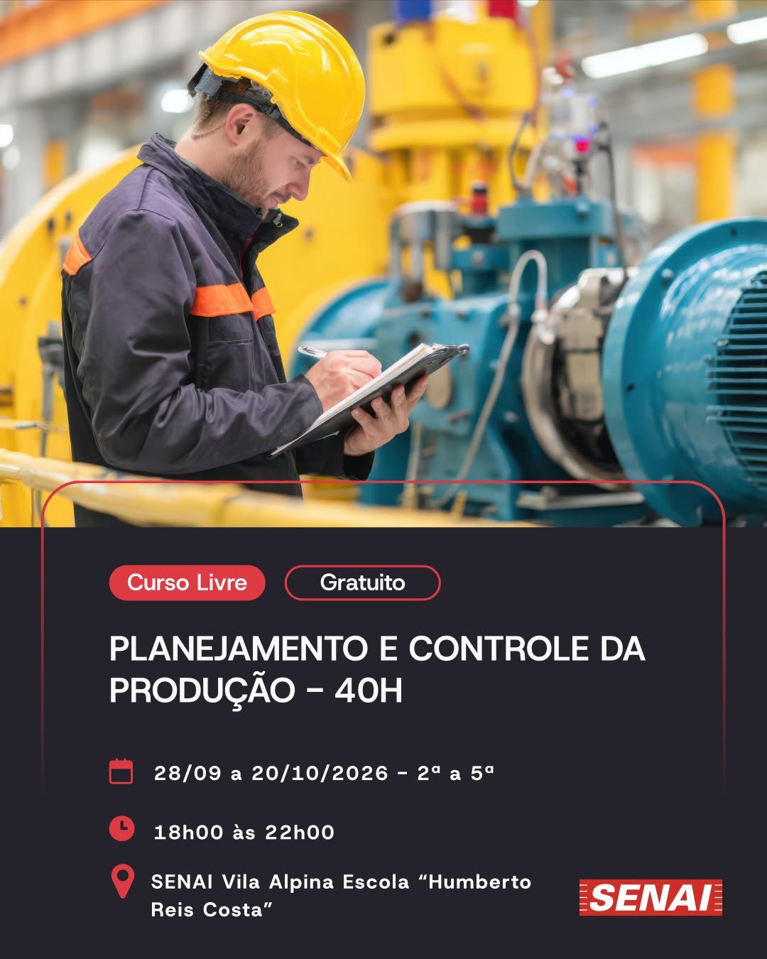 Curso Gratuito de Planejamento e Controle da Produção (PCP) — SENAI Vila Alpina, Ipiranga, São Paulo