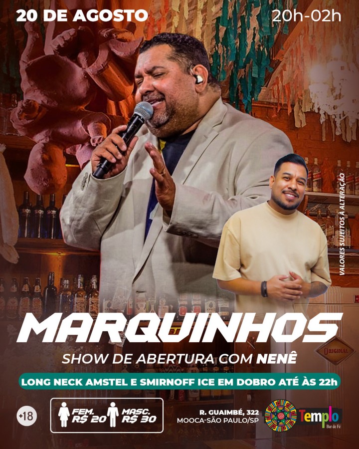 Noite de Samba e Fé no Templo com Marquinhos e Nenê — Templo - Bar de Fé, Mooca, São Paulo