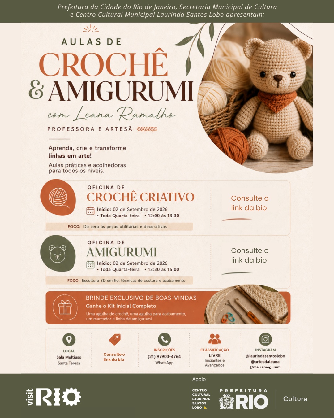 Oficina de Amigurumi — C.C. Municipal Laurinda Santos Lobo, Santa Teresa, Rio de Janeiro