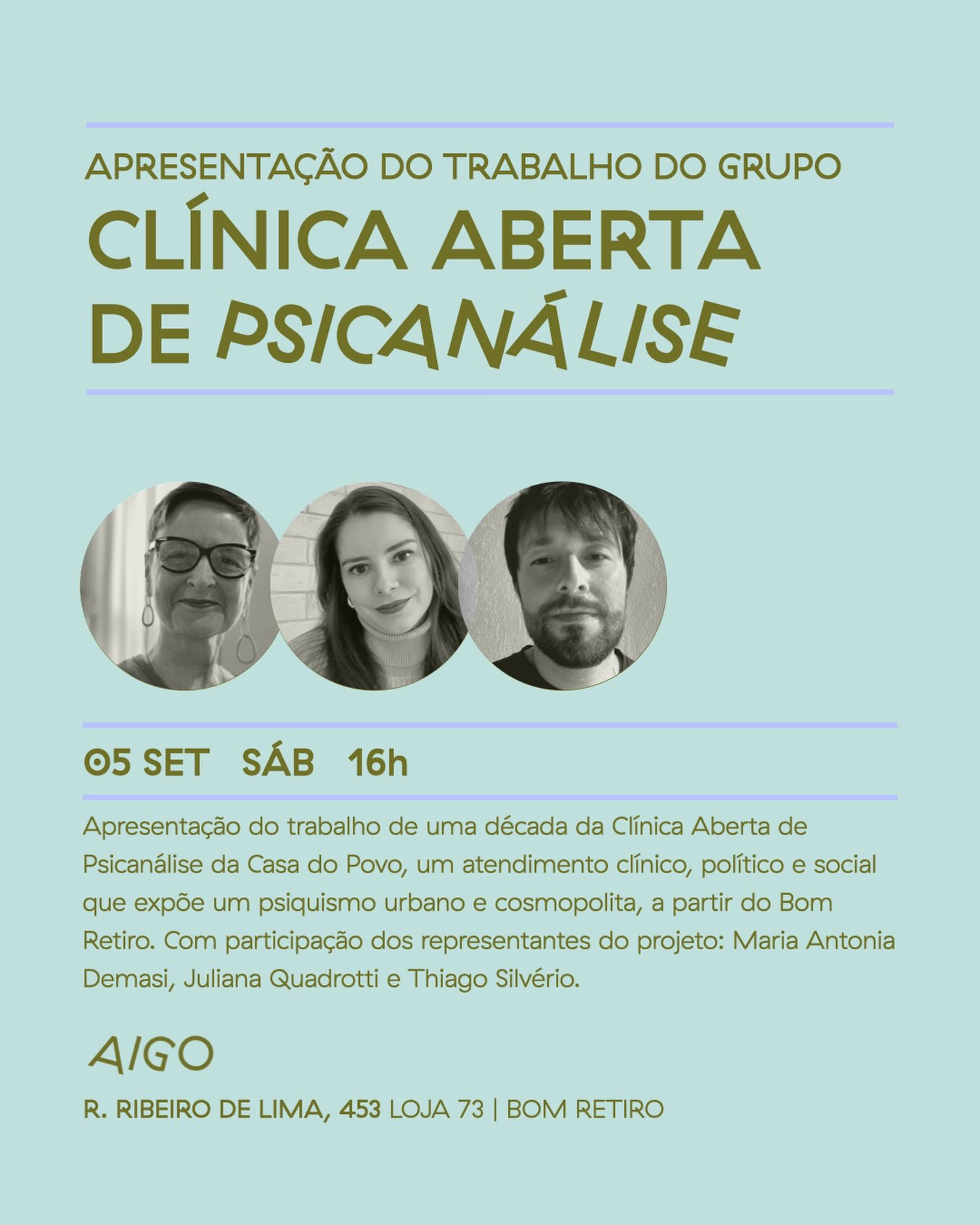 Clínica Aberta de Psicanálise: Apresentação Pública de uma Década — Aigo Livros, Bom Retiro, São Paulo