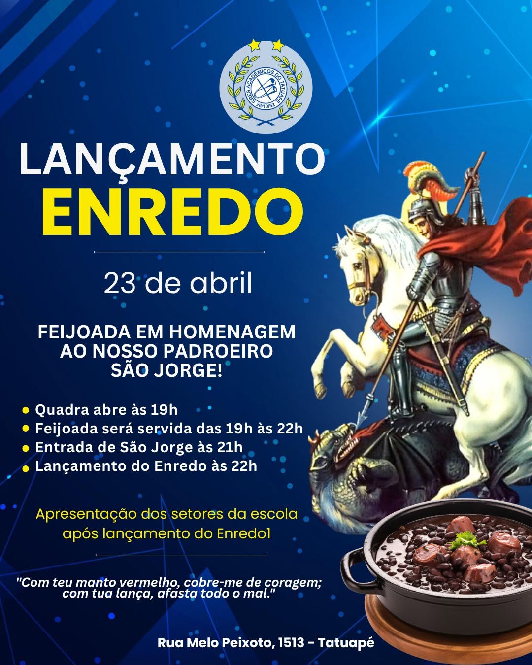 Lançamento do Enredo 2027 - Feijoada em Homenagem a São Jorge