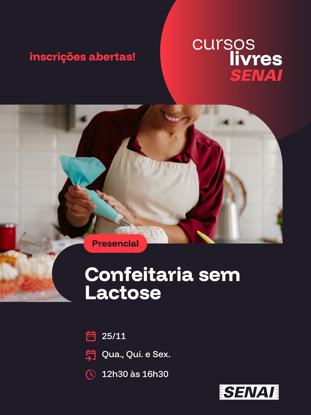Curso de Confeitaria sem Lactose — SENAI Barra Funda, Barra Funda, São Paulo
