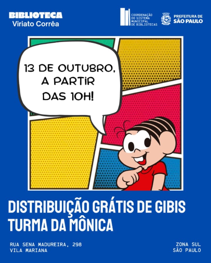 Distribuição de Gibis da Turma da Mônica - 90 anos de Mauricio de Sousa — Biblioteca Pública Viriato Corrêa, Vila Mariana, São Paulo