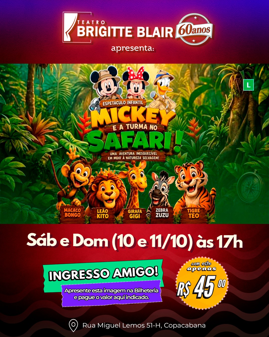 Mickey e a Turma no Safari — Teatro Brigitte Blair, Rio de Janeiro