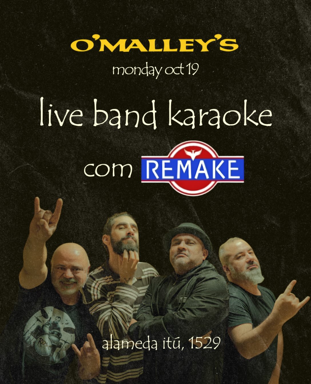 English Karaoke com a banda Remake — Omalleys, Bela Vista, São Paulo