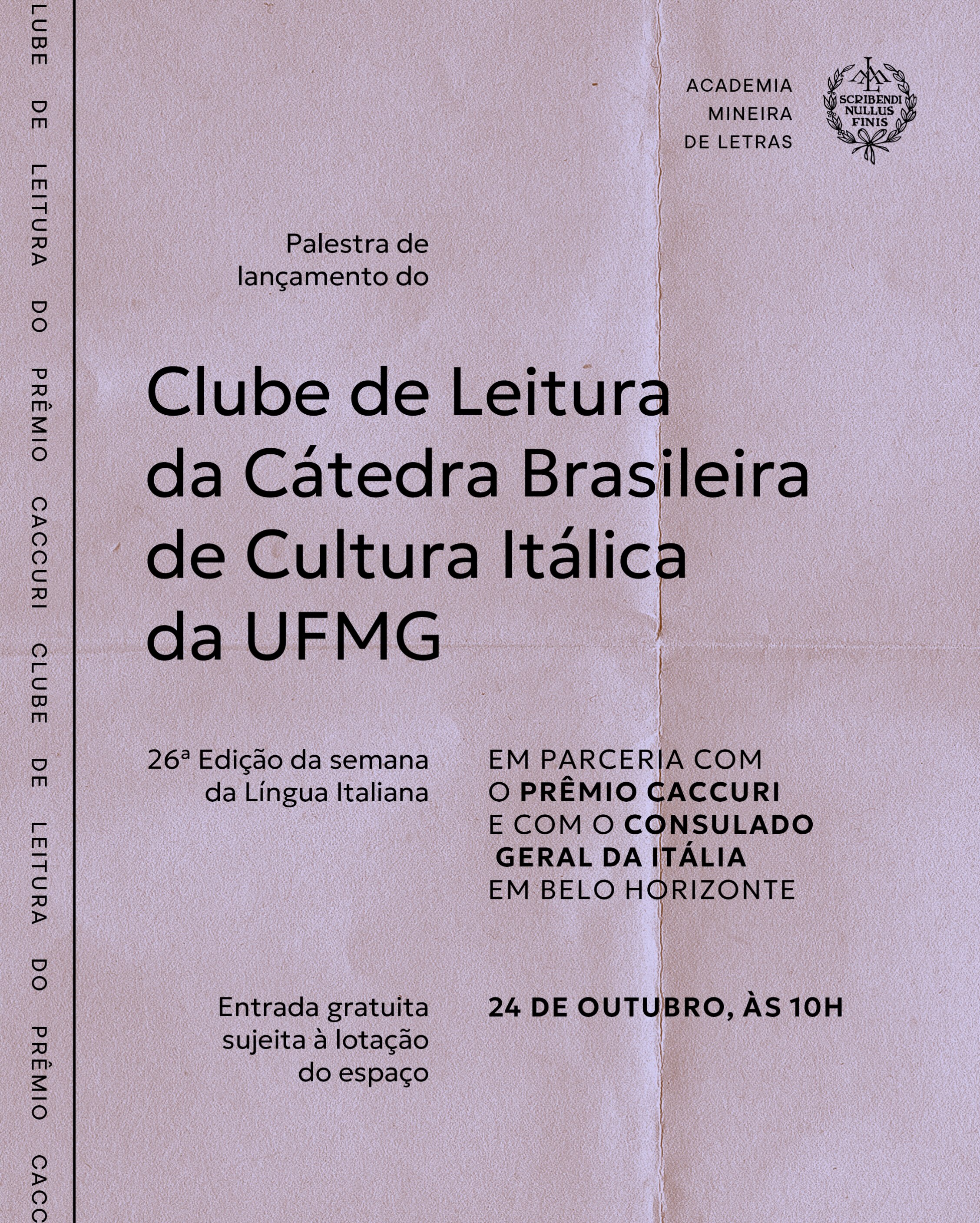 Palestra de lançamento do Clube de Leitura da Cátedra Brasileira de Cultura Itálica da UFMG