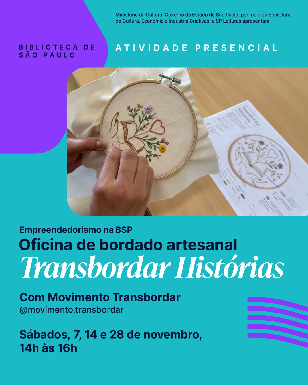 Oficina Bordado artesanal – Transbordar Histórias — Biblioteca de São Paulo, Santana, São Paulo