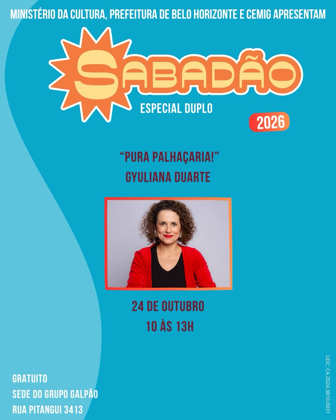 Sabadão Especial com Gyuliana Duarte - Oficina 'PURA PALHAÇARIA!' — Galpão Cine Horto, Horto, Belo Horizonte
