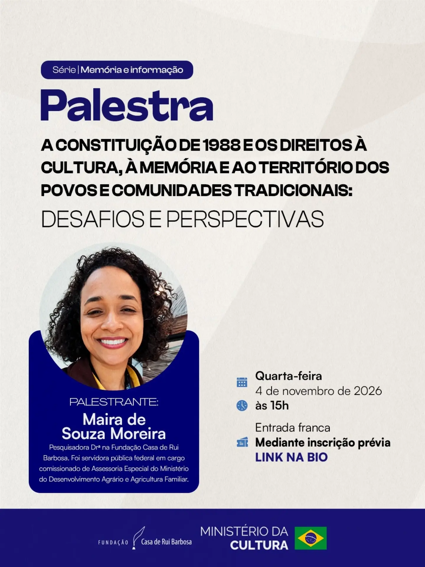 Palestra: A Constituição de 1988 e os direitos à cultura, à memória e ao território dos povos e comunidades tradicionais — Fundação Casa de Rui Barbosa, Rio de Janeiro