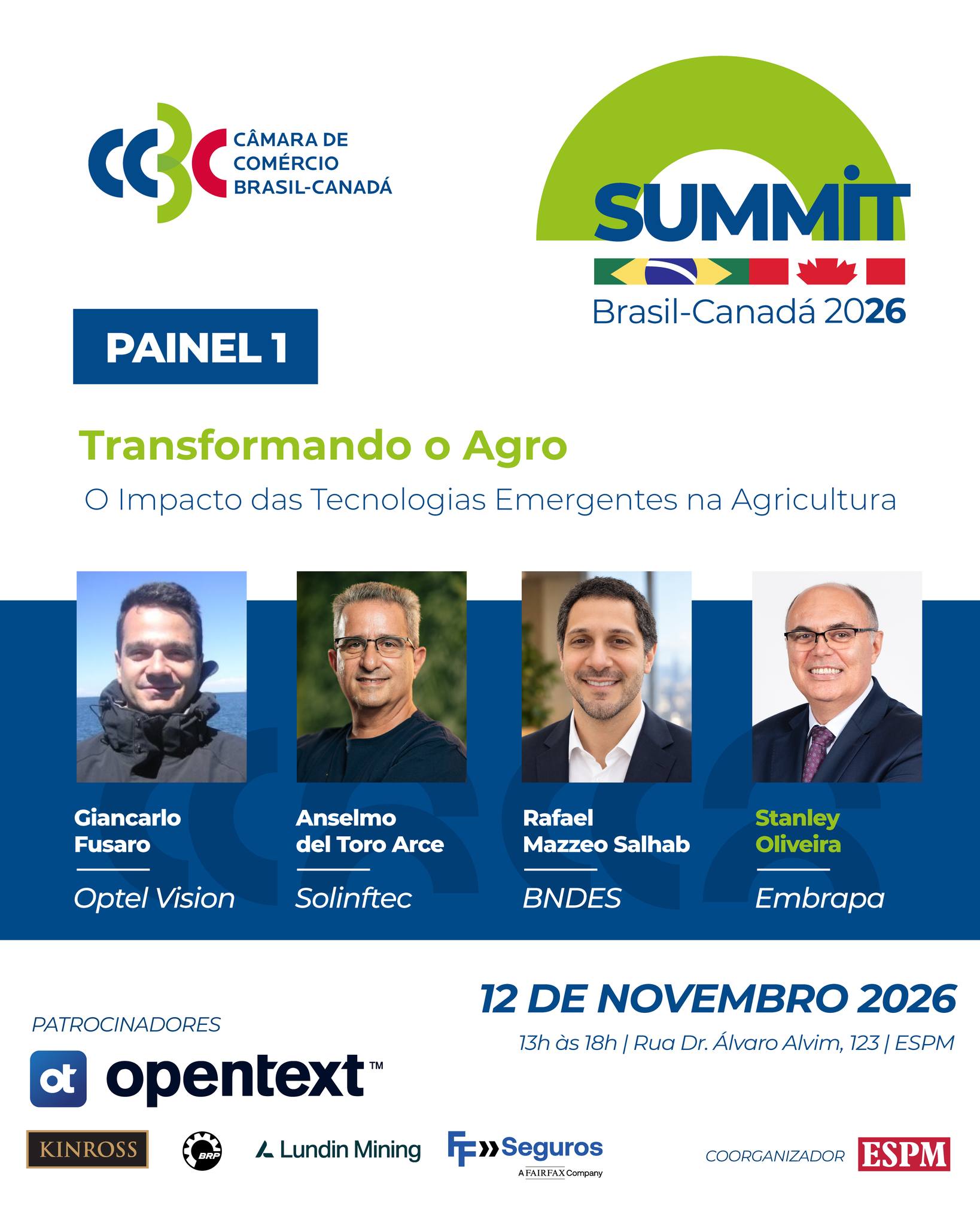 Summit Brasil-Canadá 2026 - Painel Transformando o Agro: O Impacto das Tecnologias Emergentes na Agricultura — CCBC - Câmara de Comércio Brasil Canadá, Itaim Bibi, São Paulo