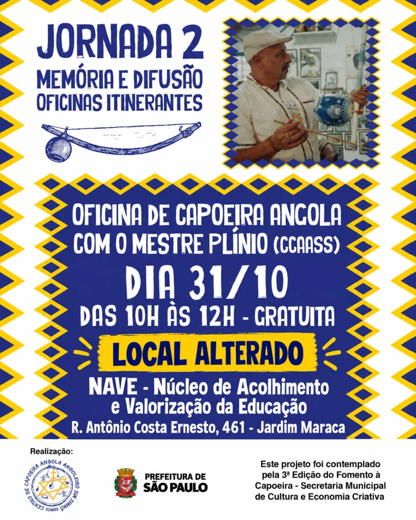 Oficina de Capoeira Angola com Mestre Plínio